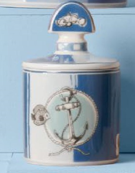 Barattolo piccolo  in porcellana  doppio decoro- collezione Coastal -  h 11x6 cm - Baci Milano